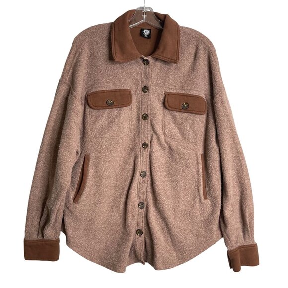 Pacsun Homecoming Button Down Shacket Womens XS S Brown Oversized Fuzzy Jacket - Picture 1 of 8